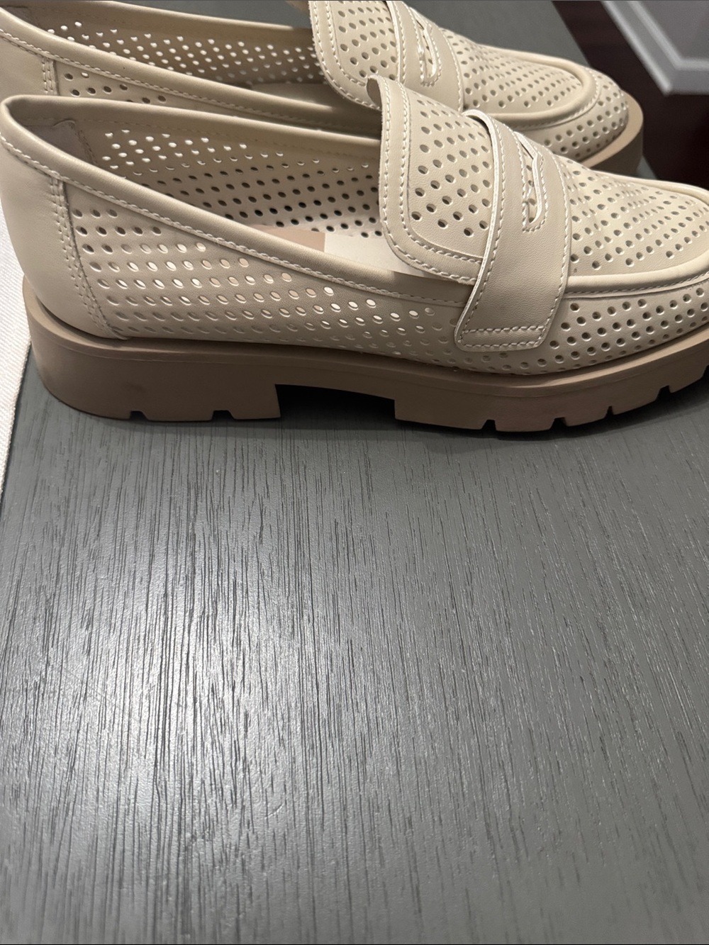 Dolce Vita Beige Perforated Penny Loafers - Picture 5 of 5